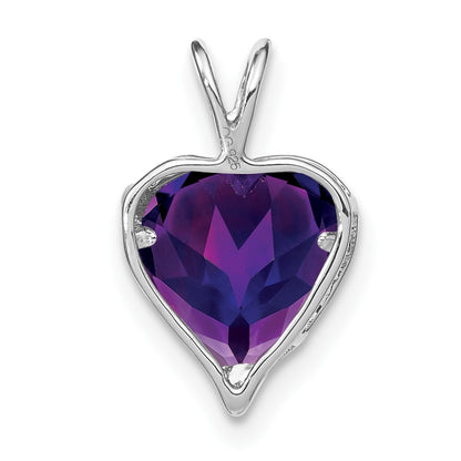 14k White Gold Amethyst and Real Diamond MOM Heart Pendant