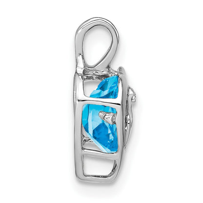 14k White Gold Blue Topaz and Real Diamond MOM Heart Pendant