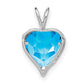 14k White Gold Blue Topaz and Real Diamond MOM Heart Pendant
