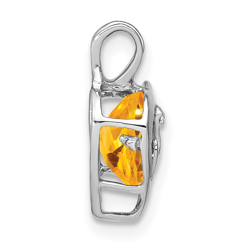 14k White Gold Citrine and Real Diamond MOM Heart Pendant