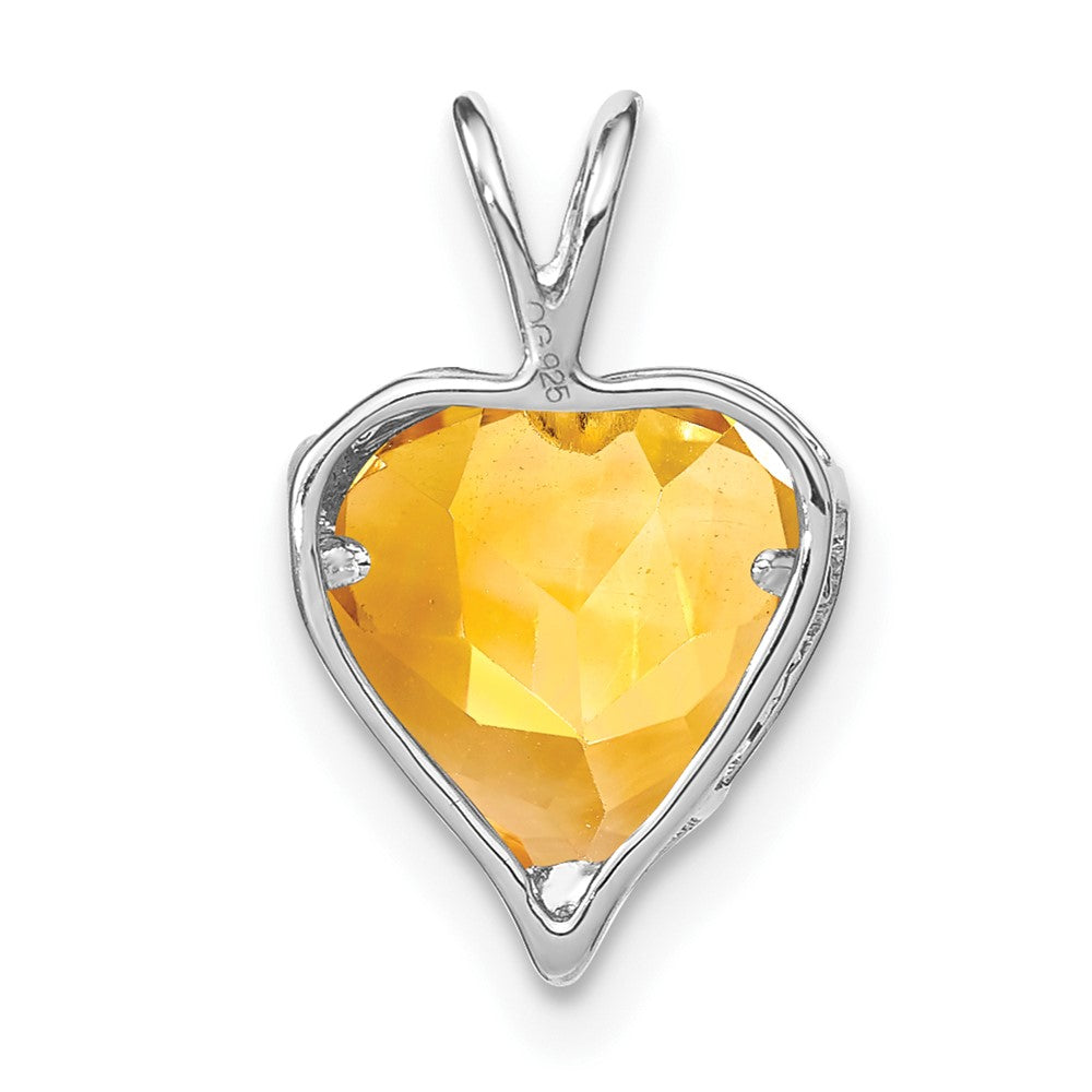 14k White Gold Citrine and Real Diamond MOM Heart Pendant