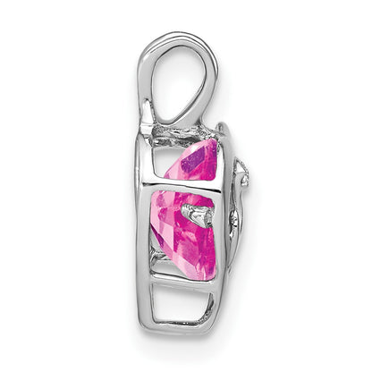 14k White Gold Creat. Pink Sapphire/Real Diamond MOM Heart Pendant