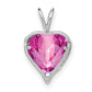Solid 14k White Gold Creat. PinK Simulated Sapphire Simulated/Simulated CZ MOM Heart Pendant