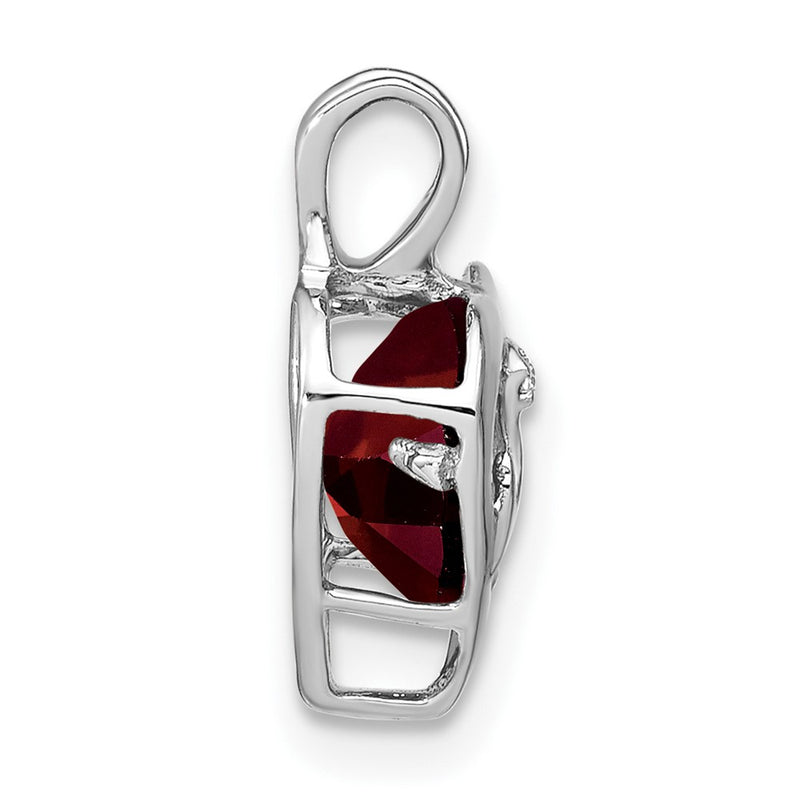 14k White Gold Garnet and Real Diamond MOM Heart Pendant