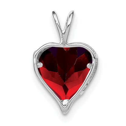 14k White Gold Garnet and Real Diamond MOM Heart Pendant