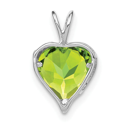 14k White Gold Peridot and Real Diamond MOM Heart Pendant
