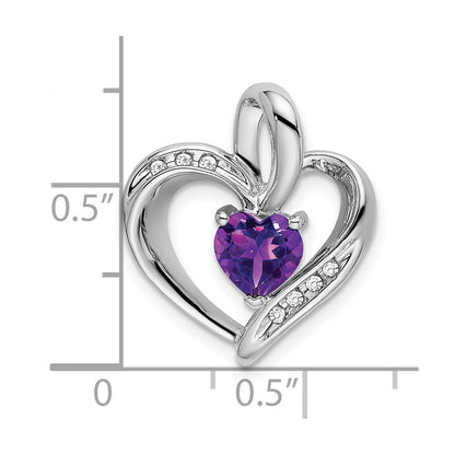 14K White Gold Amethyst and Real Diamond Heart Pendant
