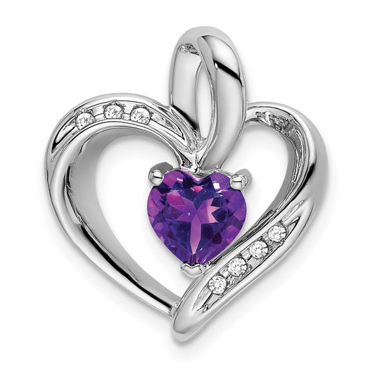 14K White Gold Amethyst and Real Diamond Heart Pendant