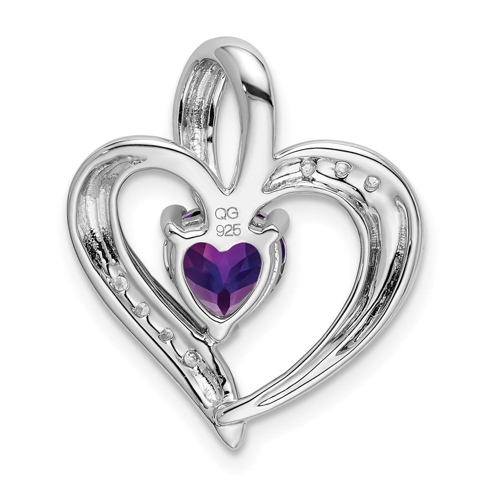 14k White Gold Amethyst and Real Diamond Heart Pendant