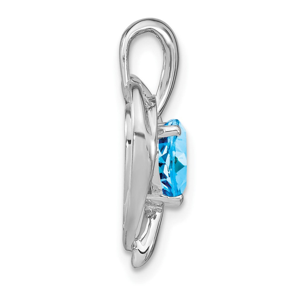 14k White Gold Blue Topaz and Real Diamond Heart Pendant