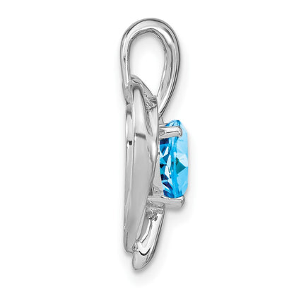 14k White Gold Blue Topaz and Real Diamond Heart Pendant