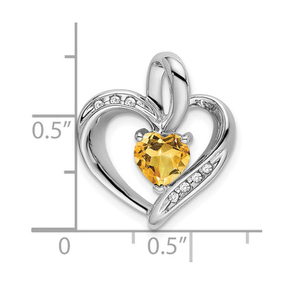 14K White Gold Citrine and Real Diamond Heart Pendant