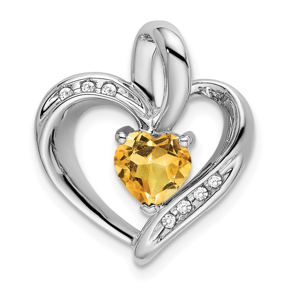 14K White Gold Citrine and Real Diamond Heart Pendant