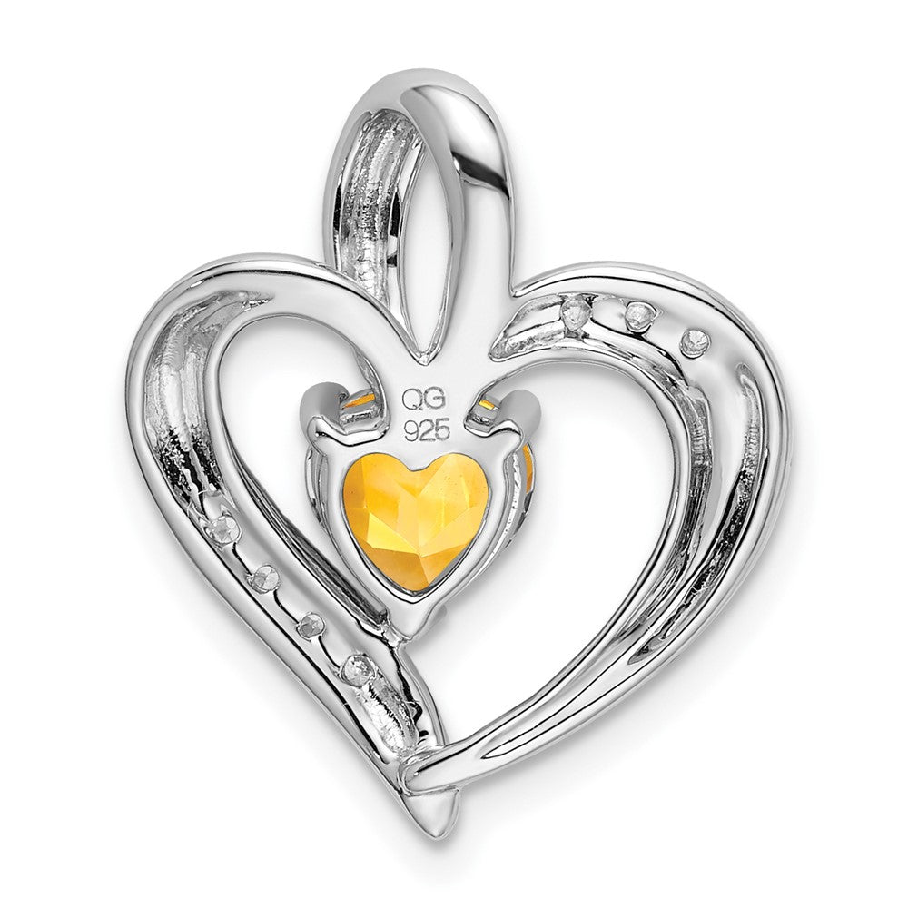 14k White Gold Citrine and Real Diamond Heart Pendant