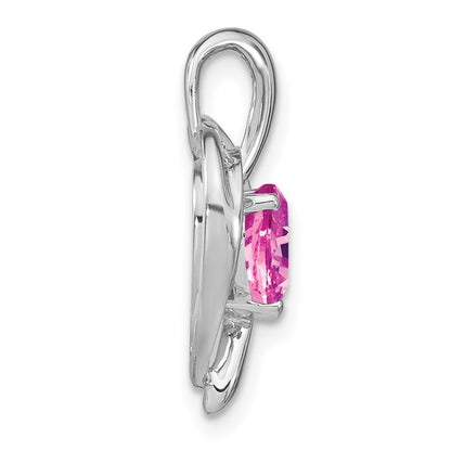 14k White Gold Created Pink Sapphire and Real Diamond Heart Pendant