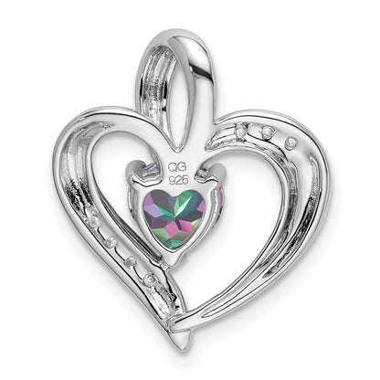 14k White Gold Mystic Fire Topaz and Real Diamond Heart Pendant