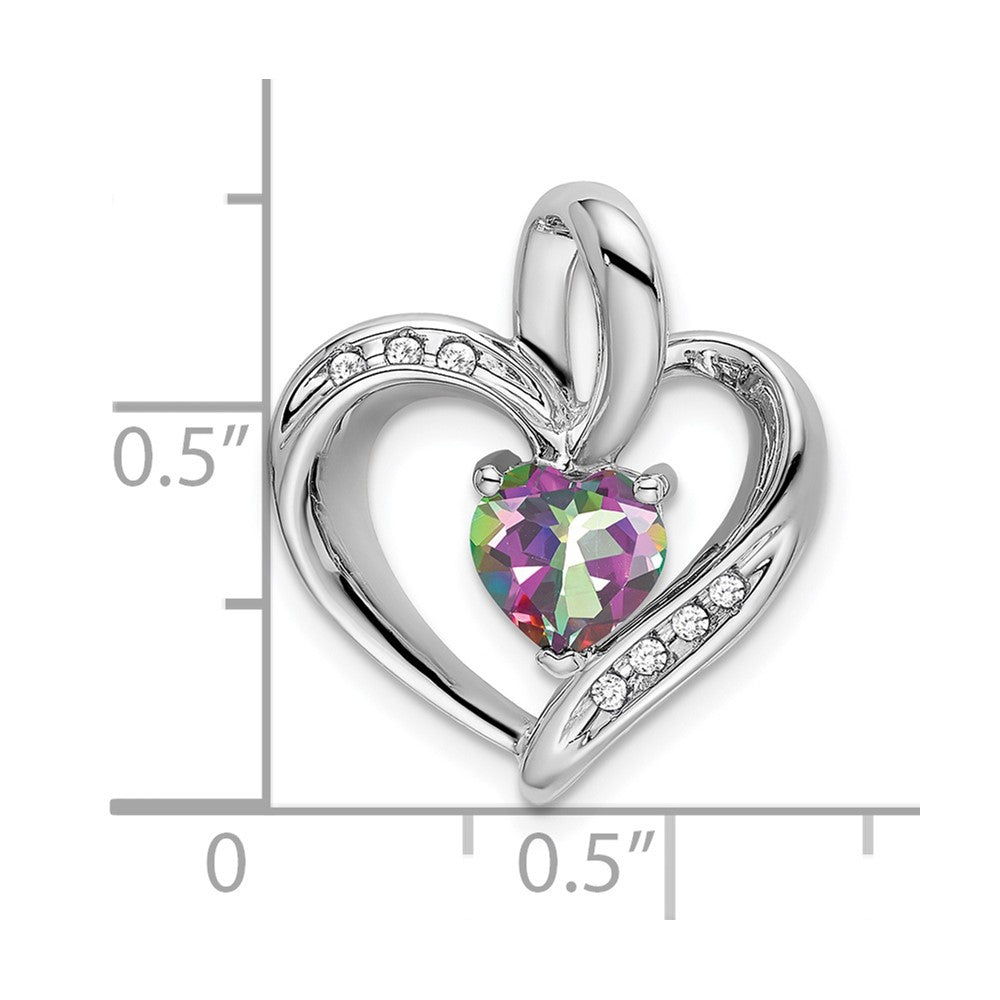 14k White Gold Mystic Fire Topaz and Real Diamond Heart Pendant