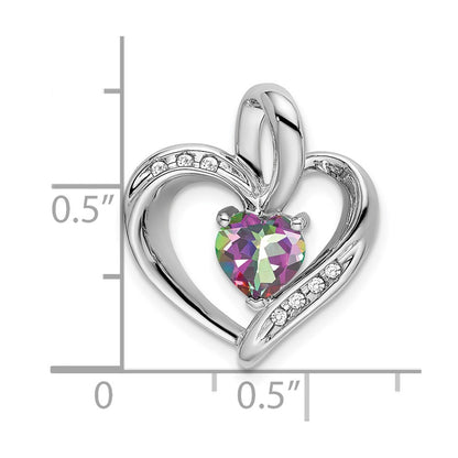 14k White Gold Mystic Fire Topaz and Real Diamond Heart Pendant