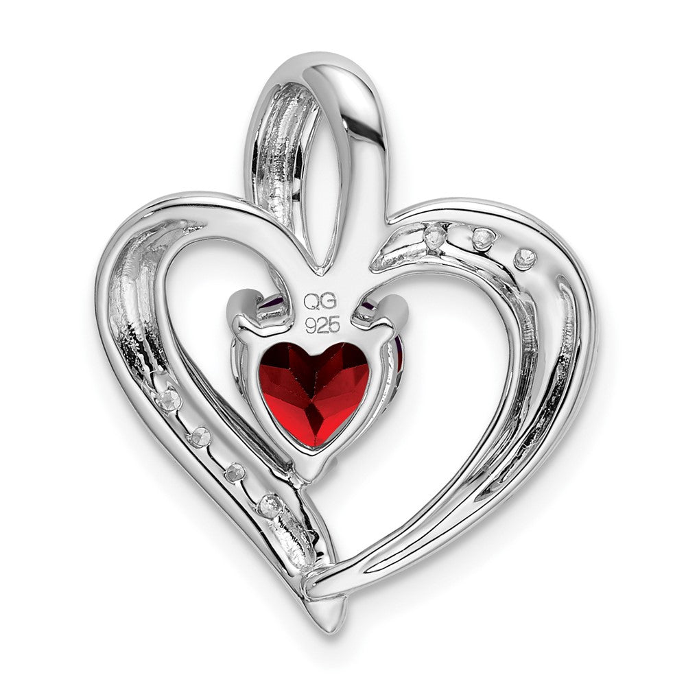 14k White Gold Garnet and Real Diamond Heart Pendant
