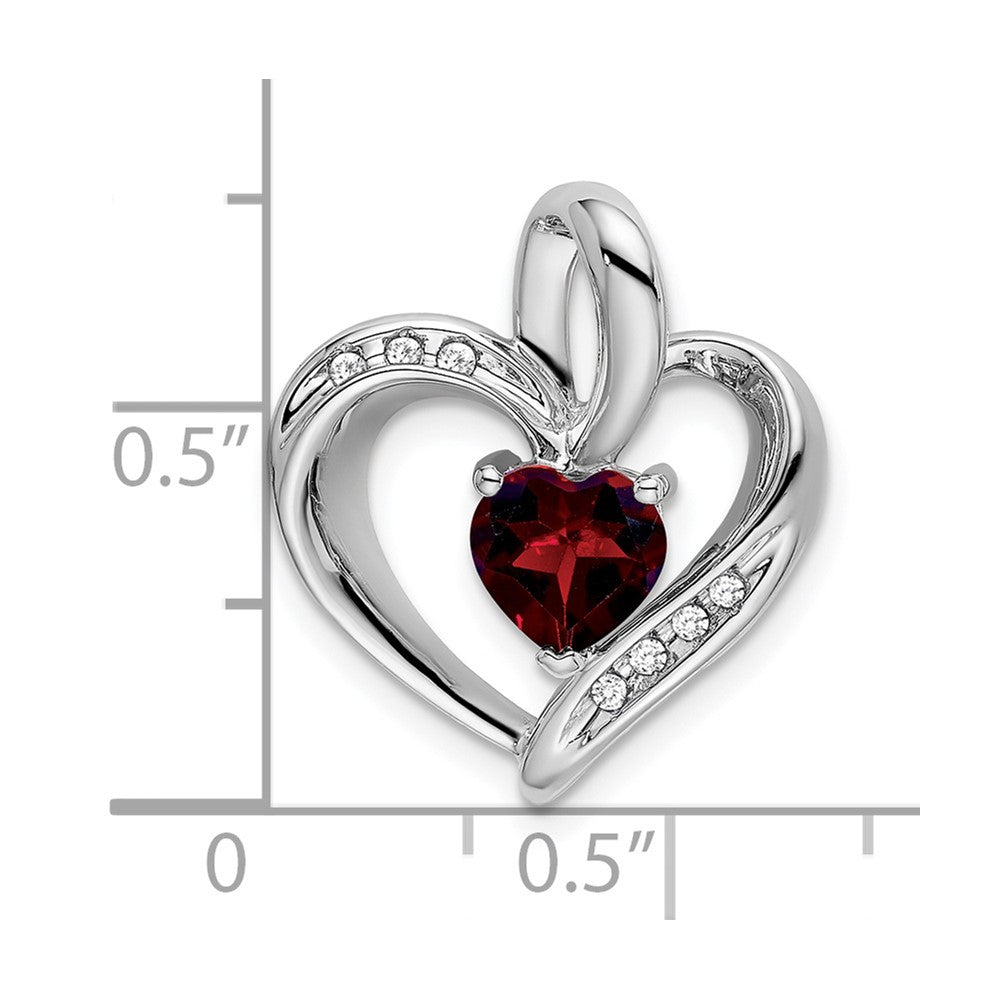 14k White Gold Garnet and Real Diamond Heart Pendant