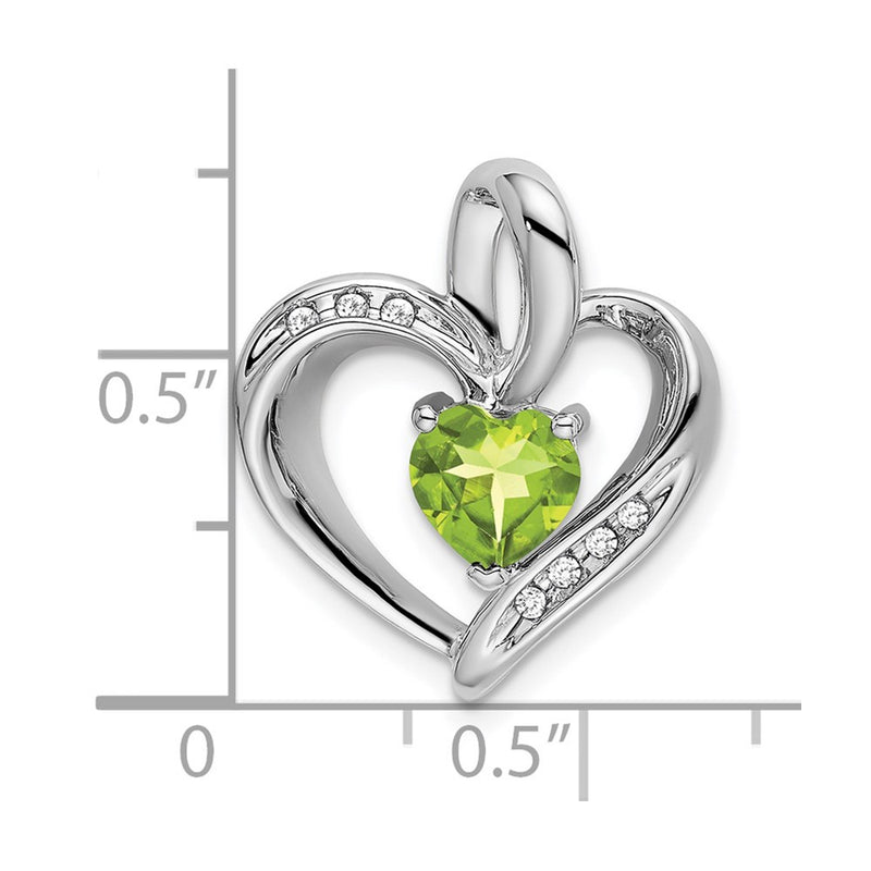 14K White Gold Peridot and Real Diamond Heart Pendant