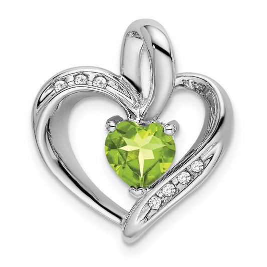 14K White Gold Peridot and Real Diamond Heart Pendant