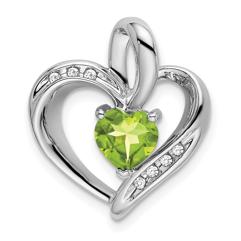 14K White Gold Peridot and Real Diamond Heart Pendant