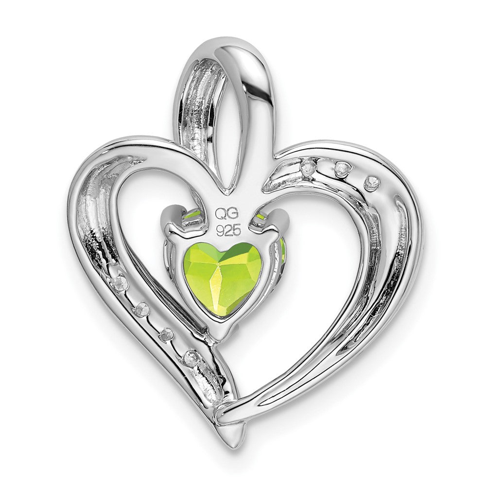 14k White Gold Peridot and Real Diamond Heart Pendant