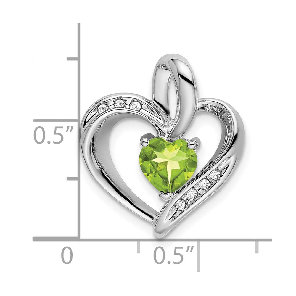 14k White Gold Peridot and Real Diamond Heart Pendant