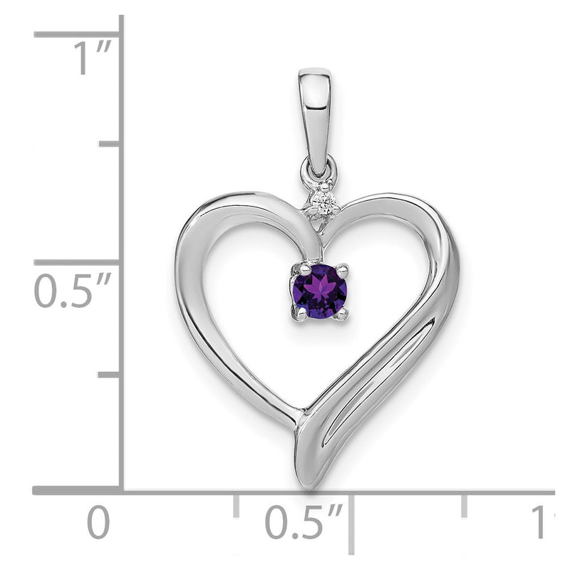 14K White Gold Amethyst and Real Diamond Heart Pendant