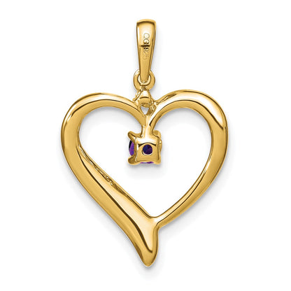 10K Yellow Gold Amethyst and Real Diamond Heart Pendant
