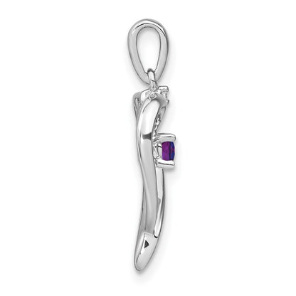 14k White Gold Amethyst and Real Diamond Heart Pendant