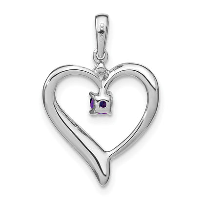 14k White Gold Amethyst and Real Diamond Heart Pendant
