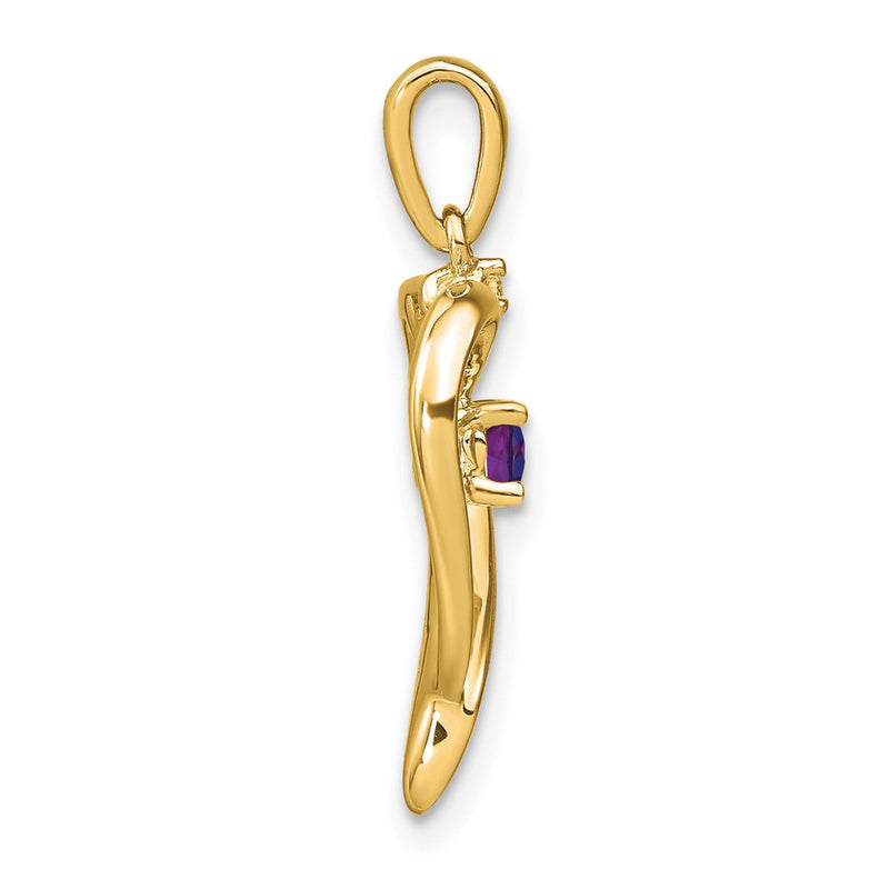 14K Yellow Gold Amethyst and Real Diamond Heart Pendant