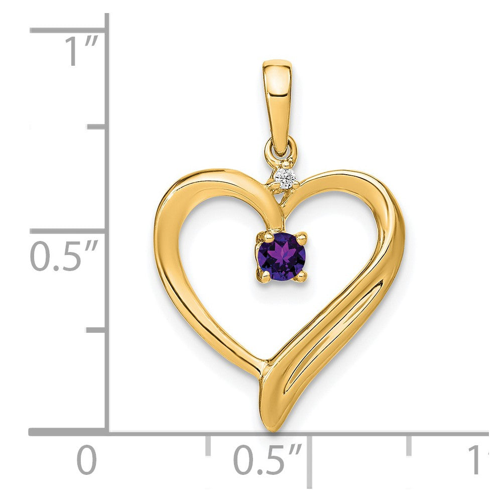 14K Yellow Gold Amethyst and Real Diamond Heart Pendant