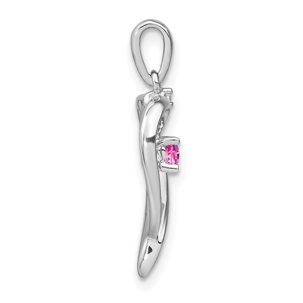 14k White Gold Created Pink Sapphire and Real Diamond Heart Pendant