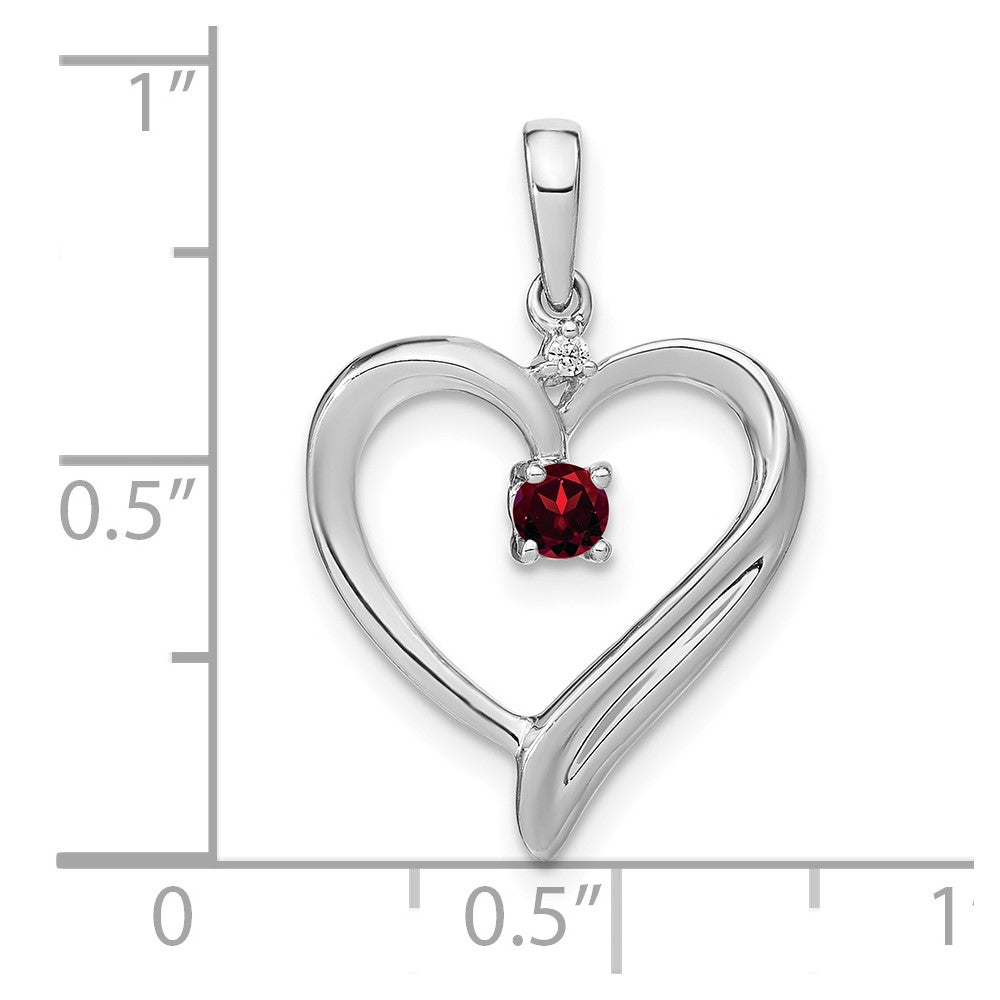 14K White Gold Garnet and Real Diamond Heart Pendant