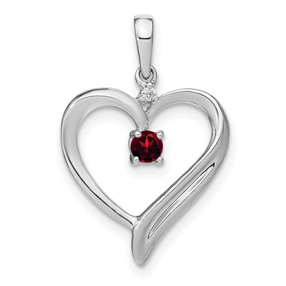 14K White Gold Garnet and Real Diamond Heart Pendant