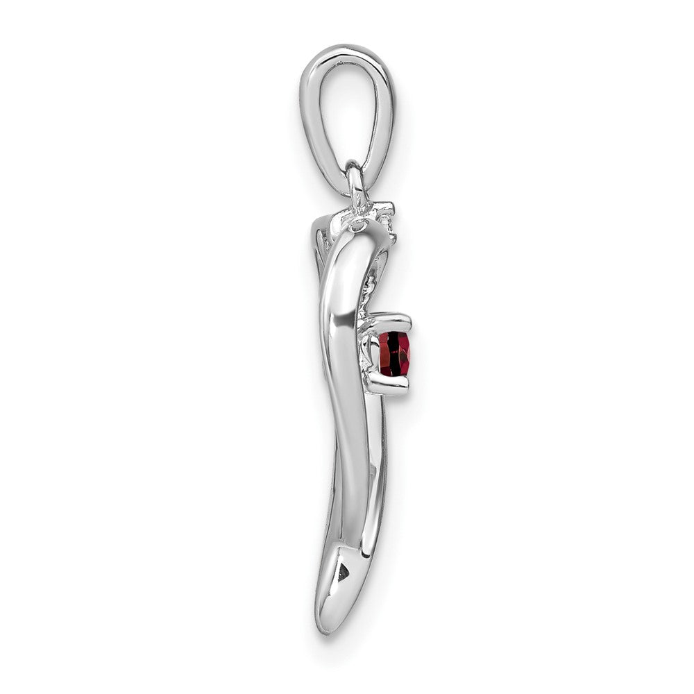 14k White Gold Garnet and Real Diamond Heart Pendant
