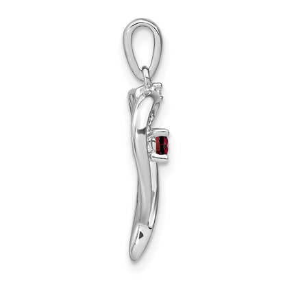 14k White Gold Garnet and Real Diamond Heart Pendant