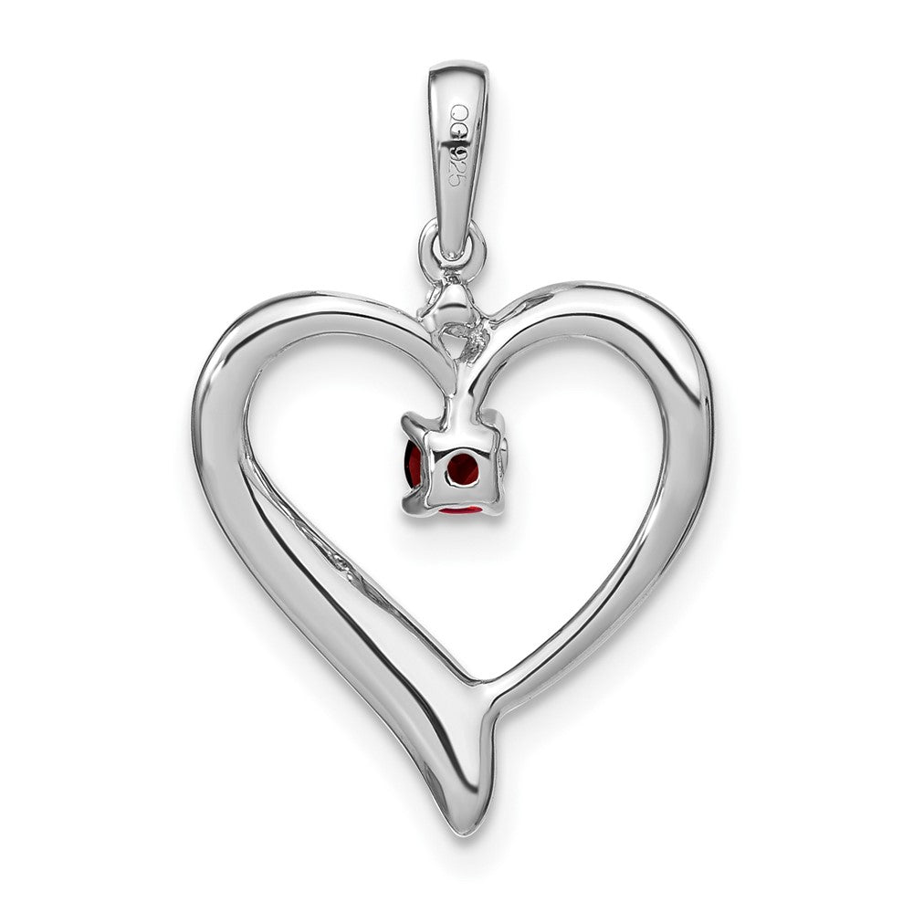 14k White Gold Garnet and Real Diamond Heart Pendant