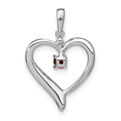 14k White Gold Garnet and Real Diamond Heart Pendant