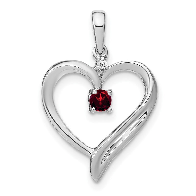 14k White Gold Garnet and Real Diamond Heart Pendant