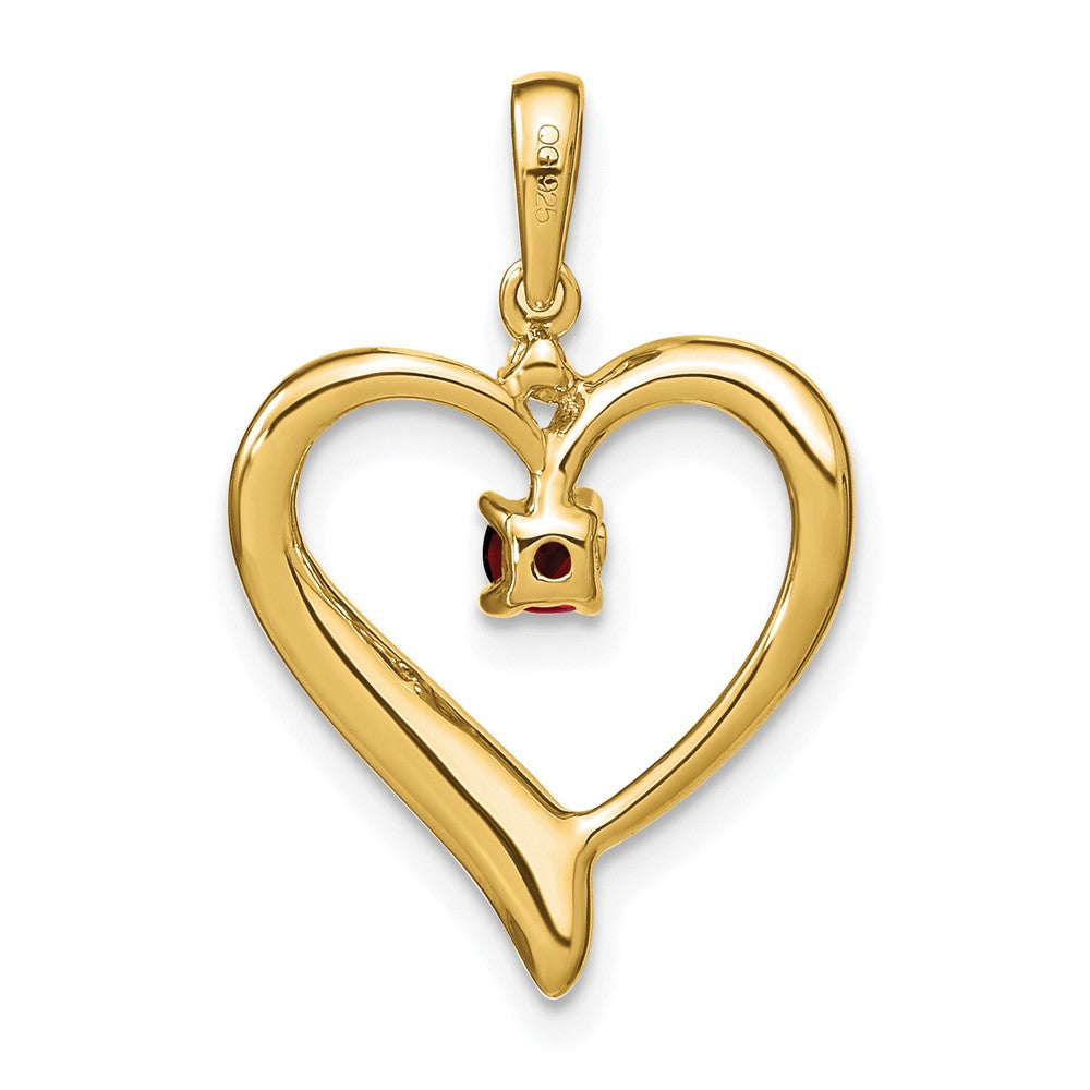 14K Yellow Gold Garnet and Real Diamond Heart Pendant