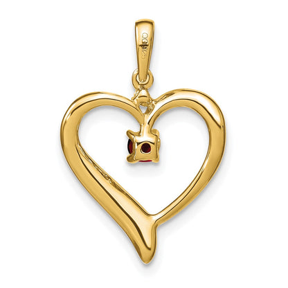 14K Yellow Gold Garnet and Real Diamond Heart Pendant