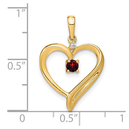 14K Yellow Gold Garnet and Real Diamond Heart Pendant