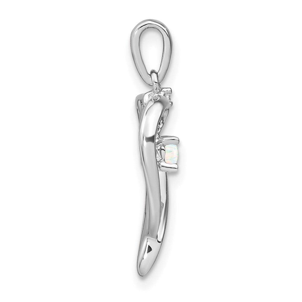 14k White Gold Created Opal and Real Diamond Heart Pendant