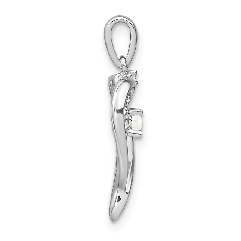 14k White Gold Created Opal and Real Diamond Heart Pendant