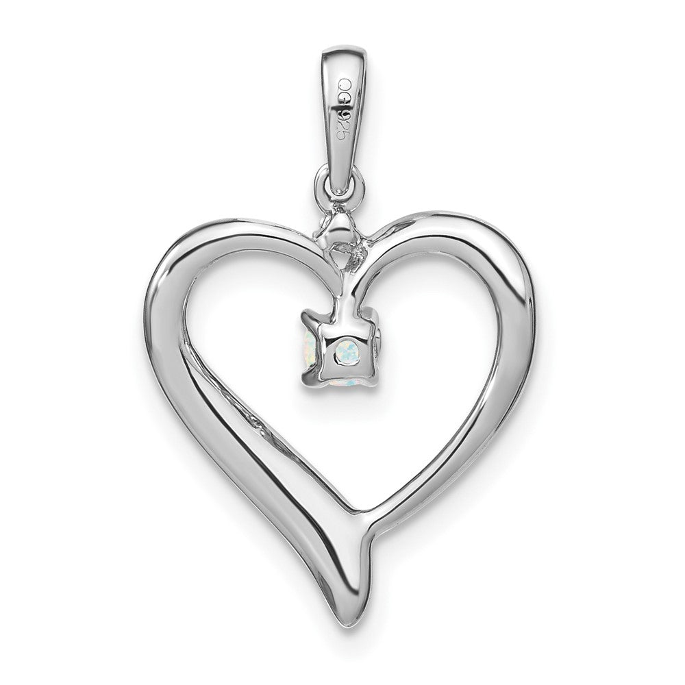 14k White Gold Created Opal and Real Diamond Heart Pendant