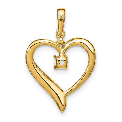 14K Yellow Gold Created Opal and Real Diamond Heart Pendant